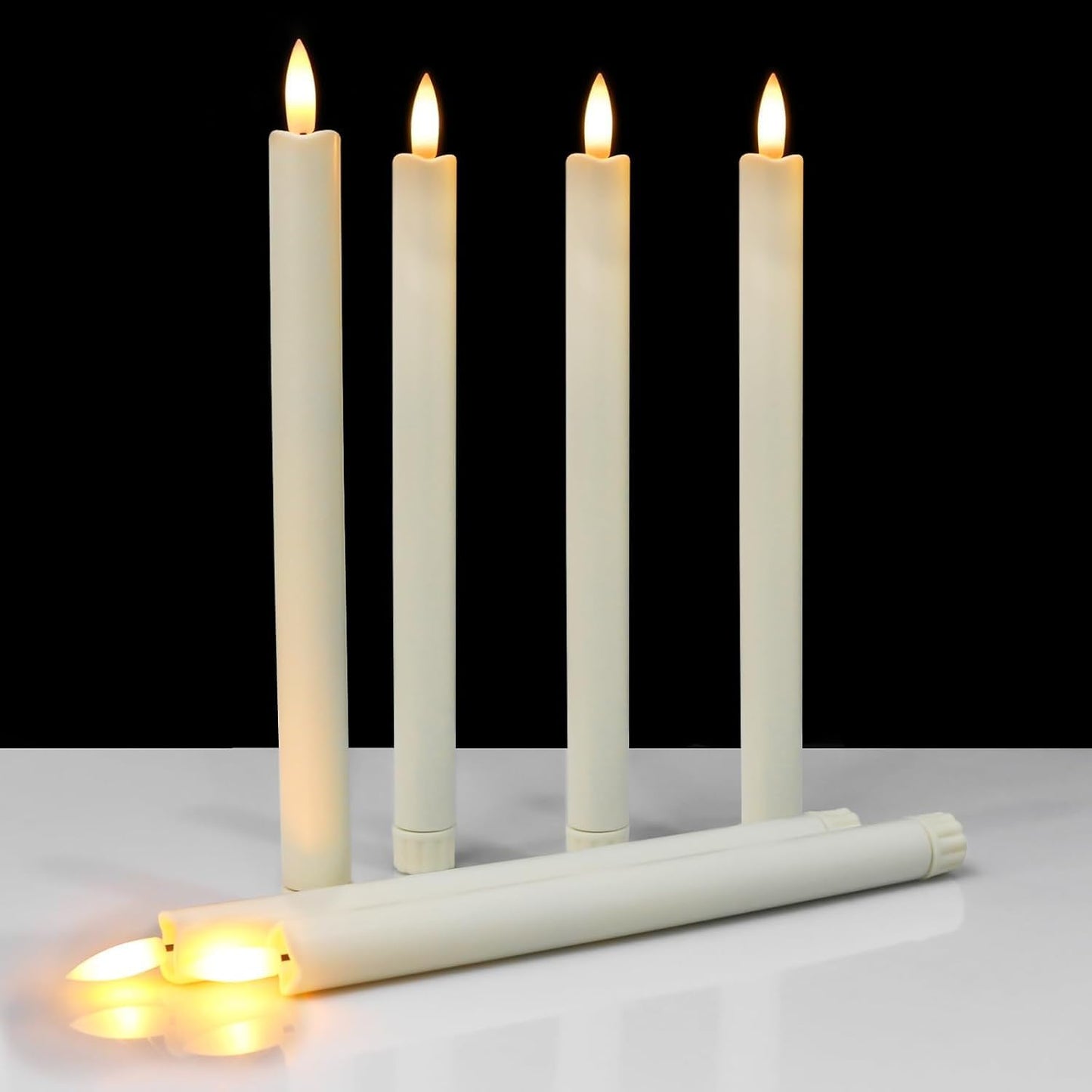 12PCS Flameless Taper Candles with 3D Flickering Flame Battery Operated Candles with 2 Remote with Button Cell Battery 10 Inch Ivory LED Candlesticks Window Candle for Christmas Home Decor