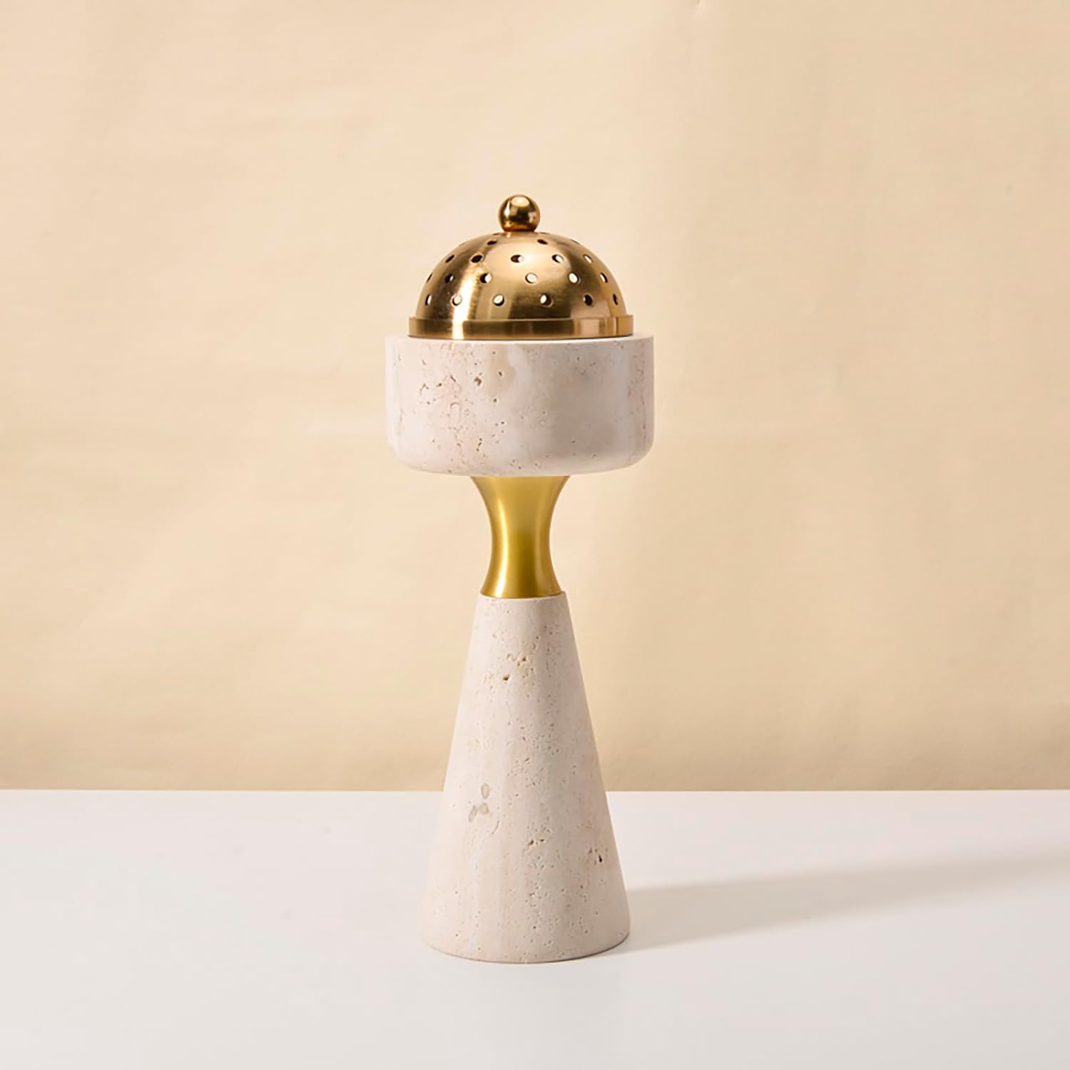 Marble Incense Burner with Brass Cover, 11 x 3.8 inches, Multi-Purpose Holder for Cones, Coils and Sticks (White)