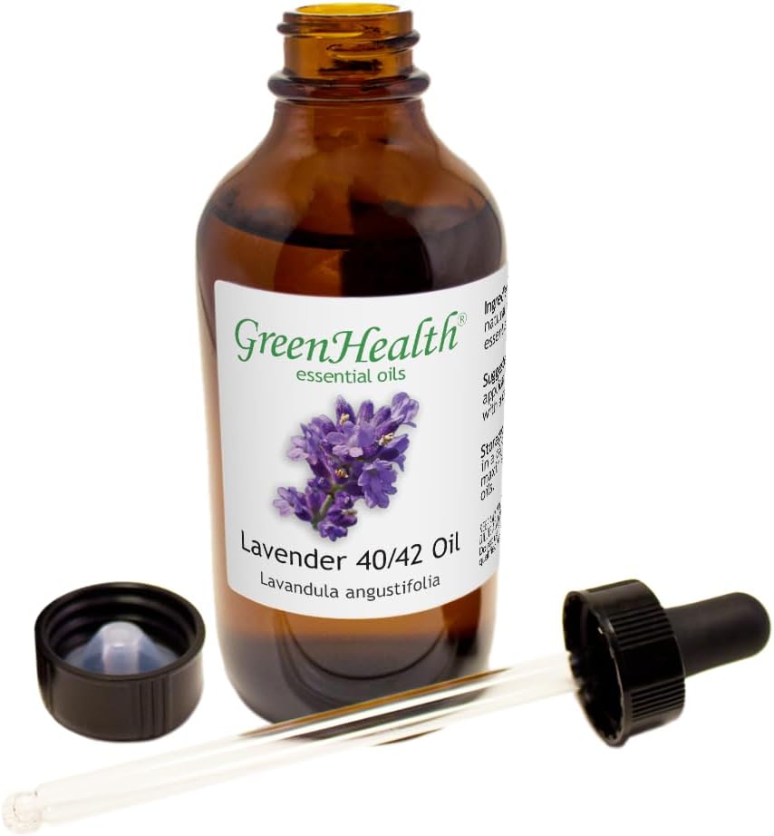 Lavender 40-42 – 4 fl oz (118 ml) Glass Bottle w/Glass Dropper – 100% Pure Essential Oil – GreenHealth