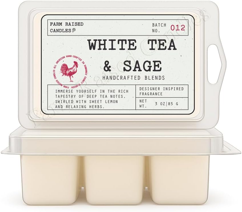 White Tea & Sage - USA Made Soy Wax Melts, 2 Pack, 6 oz | 2 clamshells, 6 oz total, 12 cubes • clean resort spa scent • USA-grown soy wax