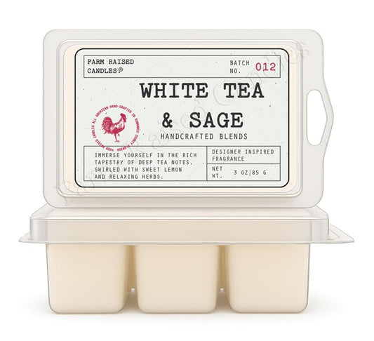 White Tea & Sage - USA Made Soy Wax Melts, 2 Pack, 6 oz | 2 clamshells, 6 oz total, 12 cubes • clean resort spa scent •
