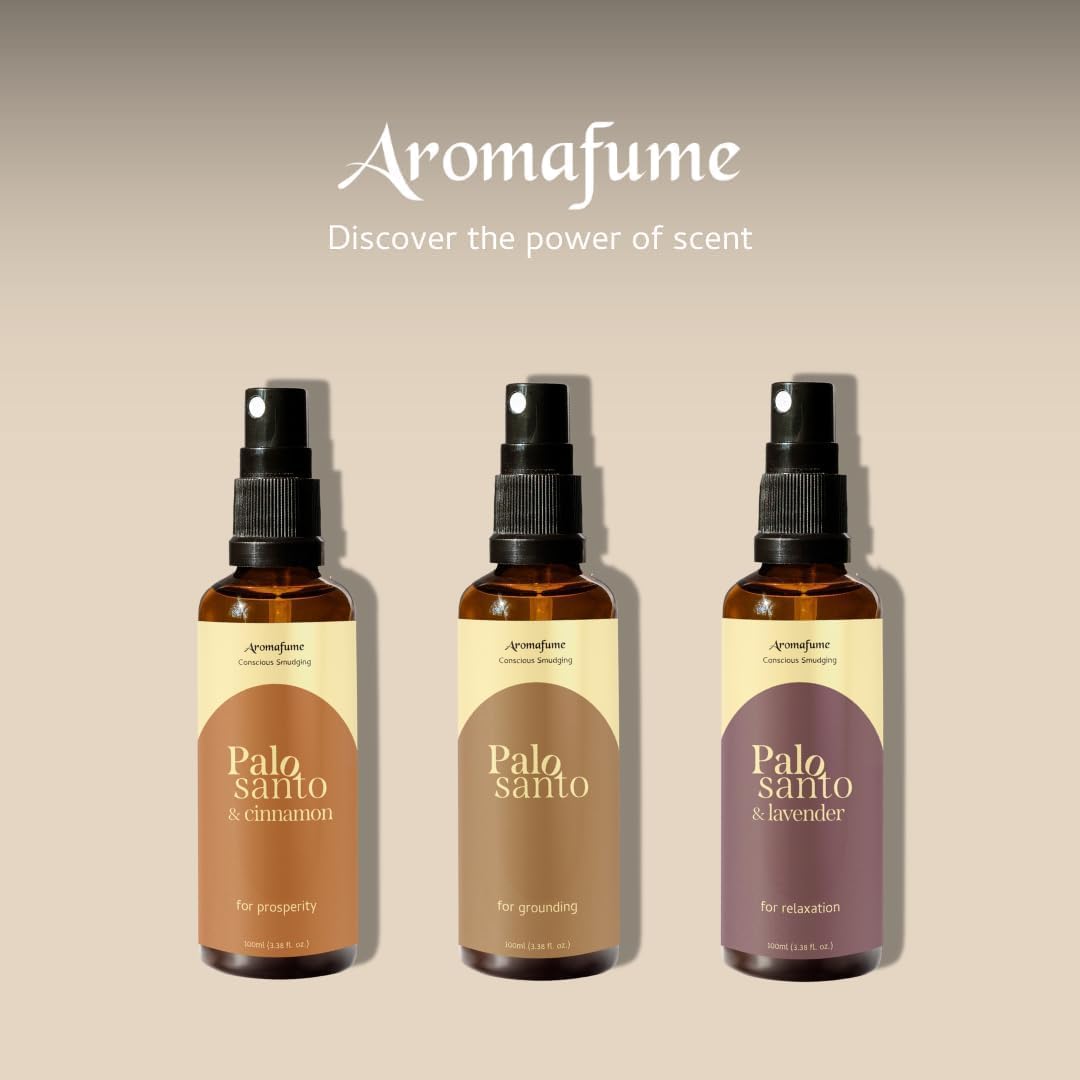 Palo Santo & Lavender Smudge Spray by Aromafume | 1 x 100ml / 3.38 fl oz l Aromatherapy | With Essential oils | Room Linen Spray | Natural Air freshners for home | Spiritual Meditation Accessories