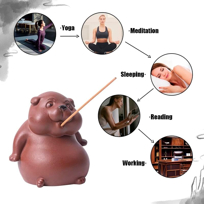 EAEDMY 2pcs Curious Puppy Figurine Incense Holder for Stick, Burner Incense Stick Holder, Purple Sand Kongfu Tea Pet Set for Tea Table Desk Tearoom Decoration Ornament