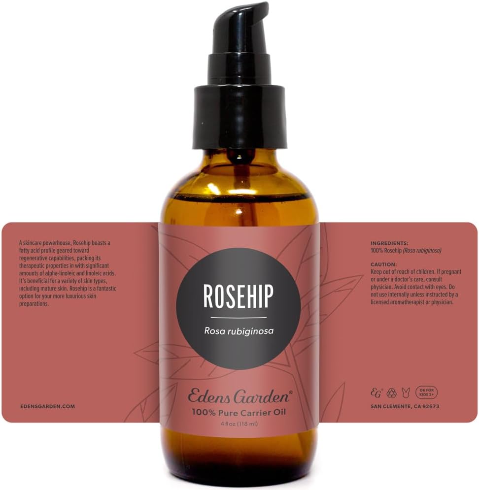 Edens Garden Rosehip Carrier Oil- 100% Pure Premium Cold Pressed & Hexane Free, Natural Moisturizer For Face, Skin, Body, Hair & Nails, Massage- Diluting Essential Oils & Aromatherapy 118 ml (4 fl oz)