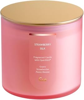 CUE Scented Candle | OpenWick Clean Burning | Soy Coconut Wax Blend | Spring | Summer | Clean Burning | Gift | Extended Burn Time (14oz, Strawberry Silk)