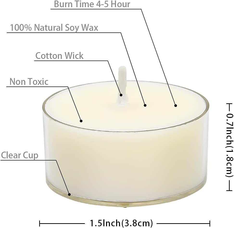 DEYBBY Scented Soy Tealights, Aromatherapy Soy Wax Candle Bulk|Clear Cup|12 Counts|Long Lasting|4 Hour Burn Time|Jasmine|for for Party and Home Decoration