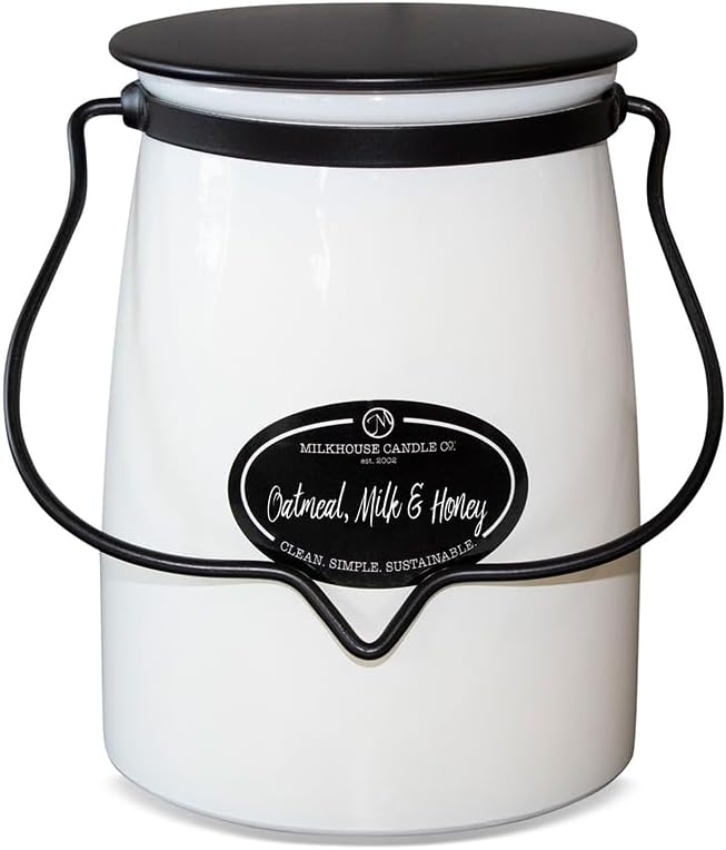 Milkhouse Candle Company Oatmeal, Milk & Honey Soy Candle - Oatmeal Cookie | Milk & Honey | Cherry Scented - 22 oz Butter Jar with Lid, 120+ Hour Burn Time, Made in the USA