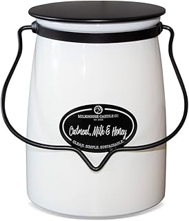 Milkhouse Candle Company Oatmeal, Milk & Honey Soy Candle - Oatmeal Cookie | Milk & Honey | Cherry Scented - 22 oz Butter Jar with Lid, 120+ Hour Burn Time, Made in the USA