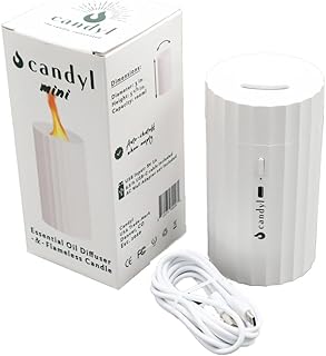 Candyl Mini Flame Essential Oil Diffuser – Compact Ultrasonic Aromatherapy Diffuser with USB Power, Color-Changing Light & Auto Shut-Off – Travel-Friendly Small Room Diffuser (White)