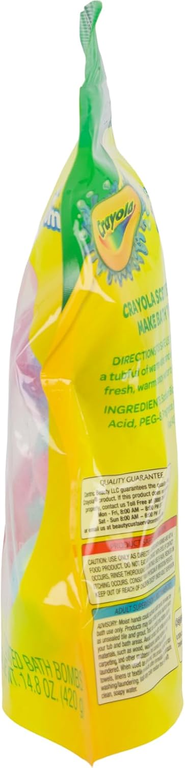Crayola Scented Bath Bombs for Kids (7 Count), Non-Toxic, Stain Free, Multi-Colored Fizzy Bath Bombs with Grape, Lemon, Cotton Candy & Bubblegum Scents