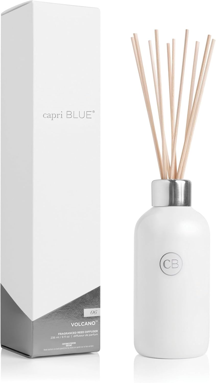 Capri Blue Volcano Reed Diffuser Set - Includes Reeds, Fragrance Oil, and Glass Bottle - Luxury Scented Reed Diffusers for Home Decor - Room Fresheners - White (8 fl oz)