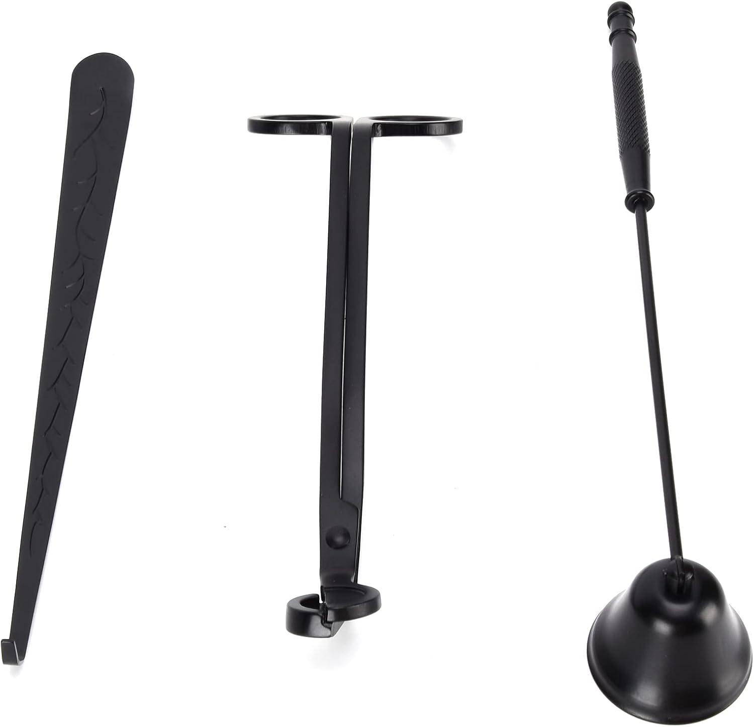POCREATION 3PCS Candle Accessory Set, Stainless Steel Wick Trimmer Snuffer Dipper, Elegant Carving for Home Decoration and Candle Lovers (Black)