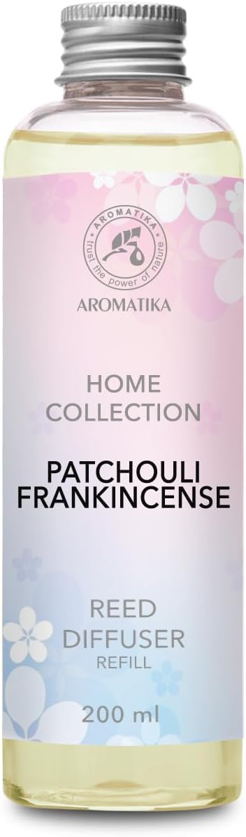Reed Diffuser Refill Patchouli-Frankincense 6.8Fl Oz - Aroma Refill for Reed Diffuser - Long Lasting Home Fragrance - Air Freshener - Warm Scent - Aromatherapy - Home Decor - Air Diffuser