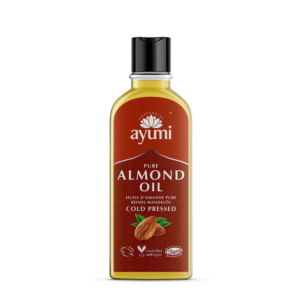 Ayumi Sweet Almond Oil with Vitamin E | Natural Stretch Mark Oil for Scar Treatment | Almond Hair Oil for Dry Hair | FaceOil for Dry Skin | Vegan NailOil & Cuticle Oil for Skin Care | 5.3 Fl oz