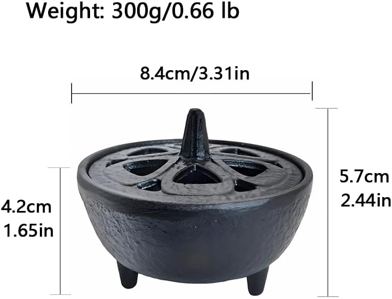 Small Cast Iron Incense Burner Holder, Home Decor, Bowl Design with Decorative Lid, Black Incense for Sticks, Resin, Cone Incense or Wax Melts