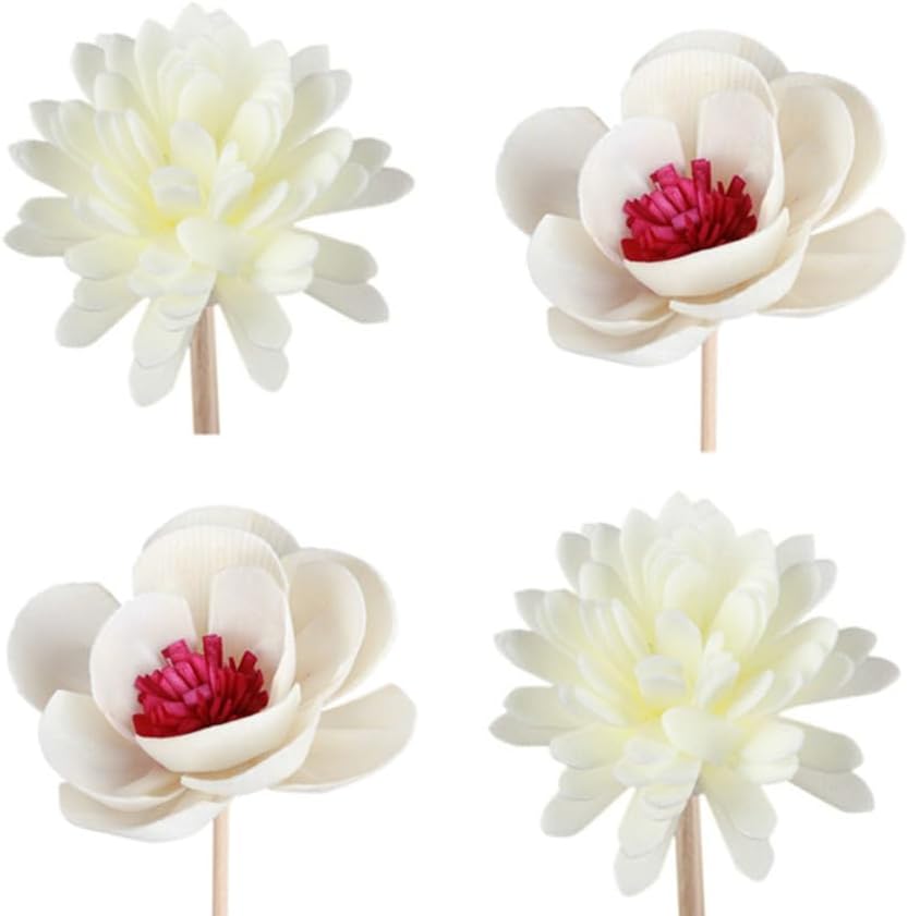 4 Pcs Rattan Reed Fragrance Diffusers and Flower Replacement Refill Sticks, Handmade Flower Reed Diffuser, for Home, Office, Spa, Bedroom, Total Length: 6.3-9.84 inch
