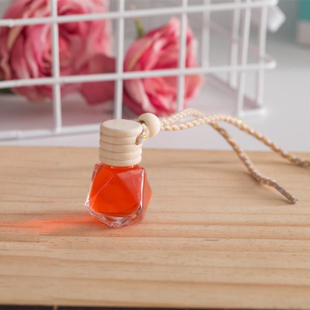 4Packs 8ml Hanging Car Air Freshener Perfume Bottle, Refillable Aromatherapy Fragrance Clear Empty Essential Oil Diffuser Pendant Auto Ornaments Decor Accessories with Wooden Caps (4Packs)