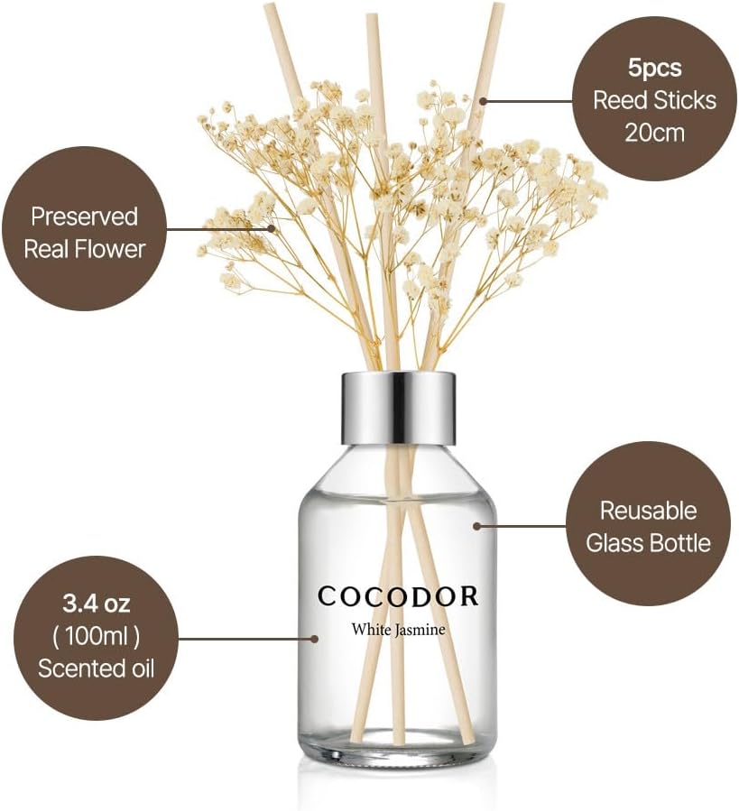 COCODOR Flower Reed Diffuser Set / 3.4oz / Garden Lavender/Scent Diffuser with Sticks Home Fragrance Reed Diffuser for Bathroom Shelf Decor