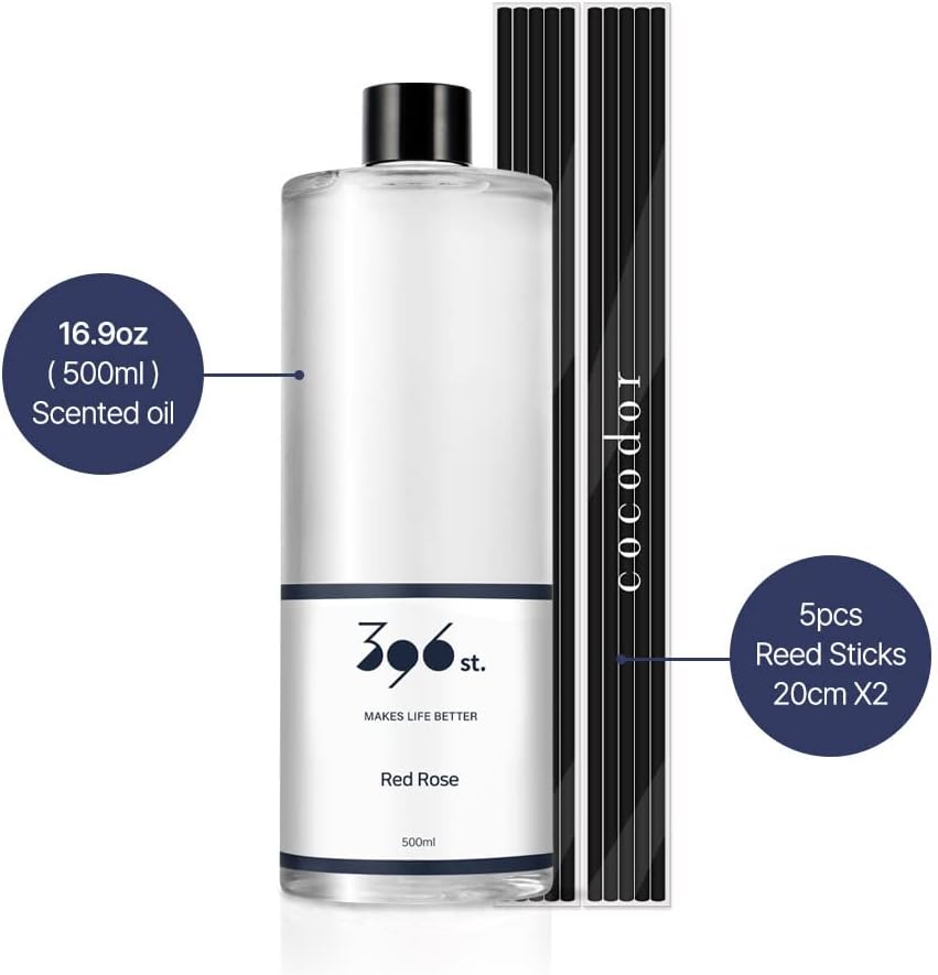 396 st. Reed Diffuser Oil Refill, Baby Powder(Also Known as Refreshing Air), 16.9oz(500ml), 10 Fiber Reed Sticks/Home Fragrance, Scented Oil Refills, Oils for Reed Diffuser, Home Décor