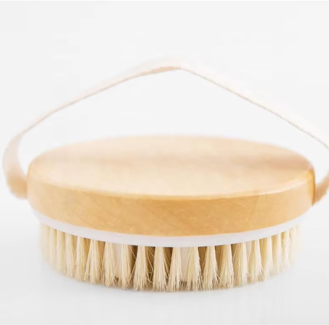 Dry Body Brush – Eco-Friendly Natural Bristles for Gentle Exfoliation, Skin Renewal, Improved Circulation & Lymphatic Support – Perfect Detox & Spa Self-Care Accessory (Tan)