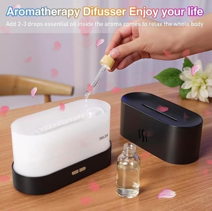 Essential Oil Diffuser, Flame Air Diffuser, Portable Noiseless Aroma Diffuser for Home, Office or Yoga, 2 Mode Brightness Aroma Diffuser with Fire Flame Effect