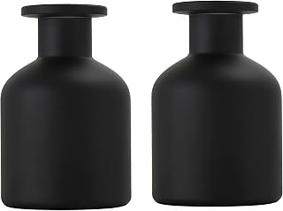 2 Pcs 150ml Black Glass Reed Diffuser Bottles,Empty Refillable Diffuser Bottle for Essential Oils,Aromatherapy Container for DIY Replacement Diffuser,Reed Sticks,Small Flower Bud Vase