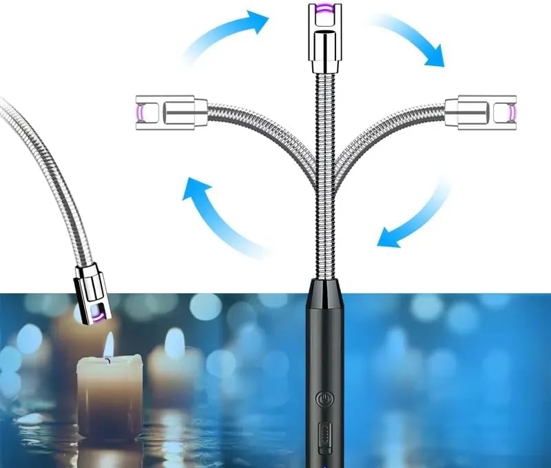 360°Flexible Neck Lighters for Candles, Multi-Function Arc Lighter Rechargeable USB Electric BBQ Lighter for Grill Kitchen Fireworks Gas Stove (Red)