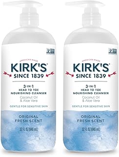 Kirk's Original Fresh 3-in-1 Nourishing Cleanser, Shampoo Body Wash Bubble Bath, Coconut Oil and Aloe Vera, Vegan Non-GMO, 32 Fl Oz, Pack of 2