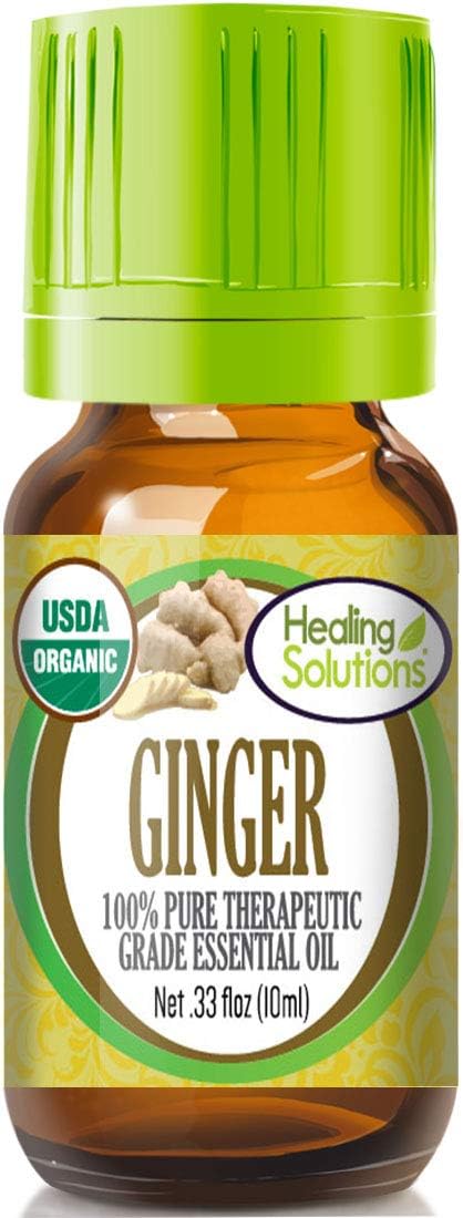 Healing Solutions Ginger Essential Oil 10ml (0.33 oz) – Organic, Pure Undiluted, Therapeutic Grade for Hair, Diffuser, Skin & Aromatherapy
