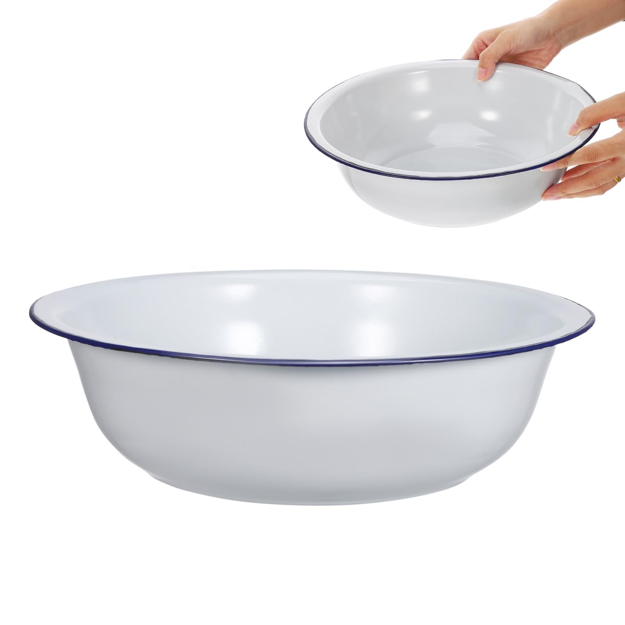 KESYOO Enamel Foot Soaking Basin, Vintage-style Foot Bath Tub, Classic Footbath for Home Spa Pedicures Washing, Slim Space-saving Design, White with Blue Rim, 11. 8 Inch