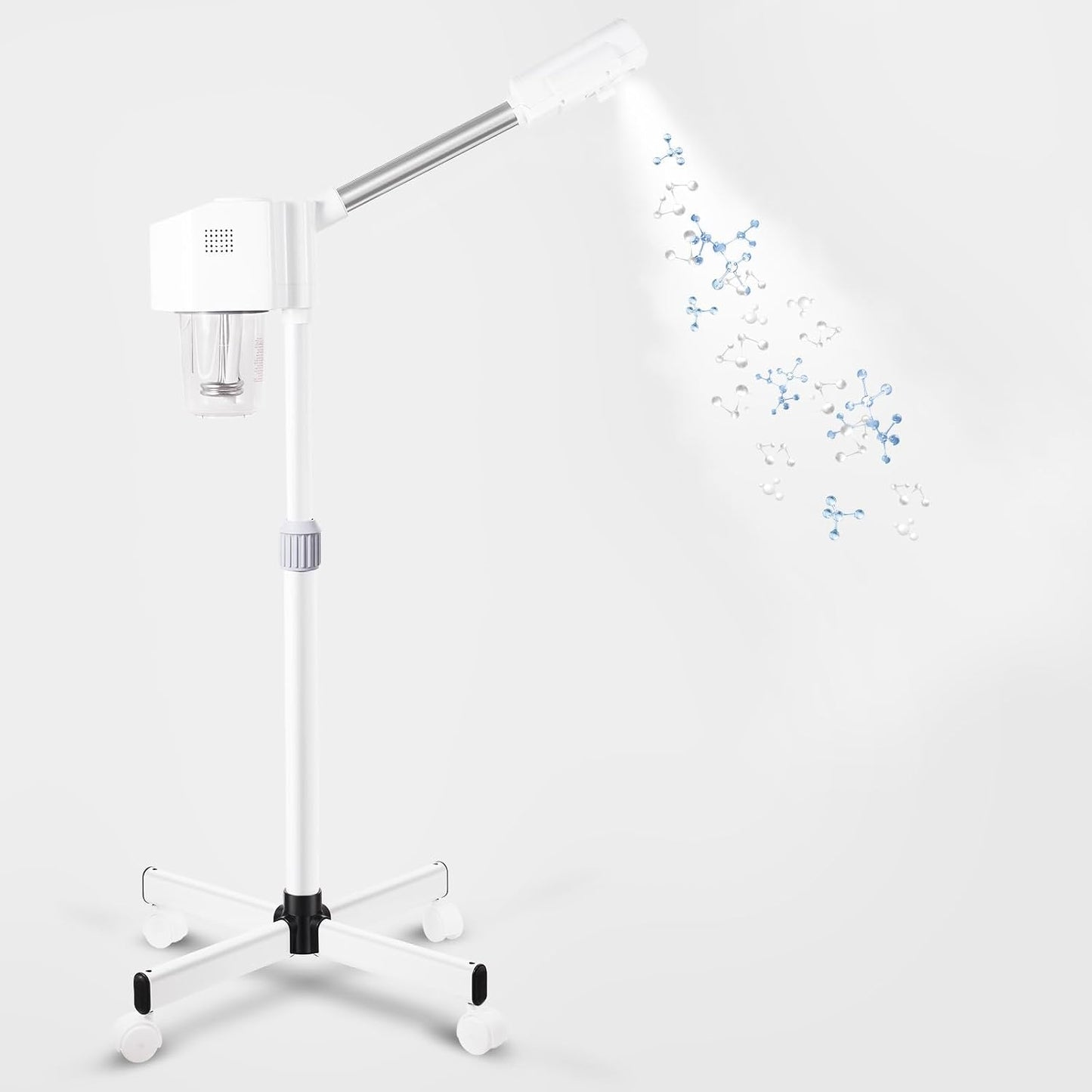 Professional Facial Steamer, Ionic Ozone with Hot Mist, Estheticians Steamer on Wheels with Timer Function, SPA & Home (White)