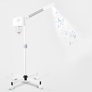 Professional Facial Steamer, Ionic Ozone with Hot Mist, Estheticians Steamer on Wheels with Timer Function, SPA & Home (White)