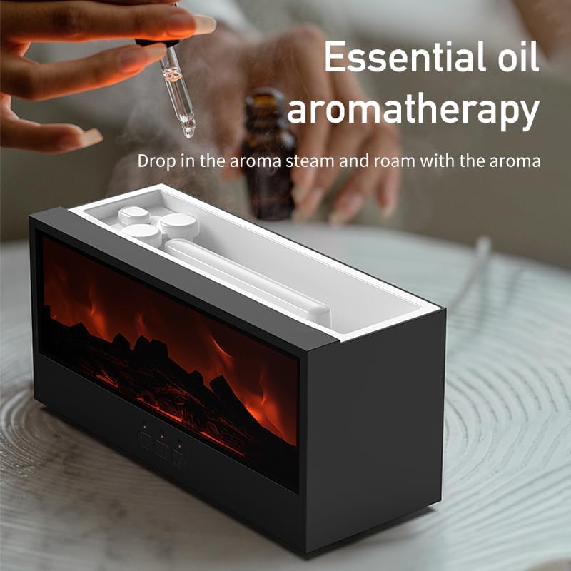 Essential Oil Diffuser, Flame Fireplace Aromatherapy Diffuser, 150ML Ultrasonic Cool Mist Humidifier with 7 Colors Light, Timer and Auto-Off for Home Room Office