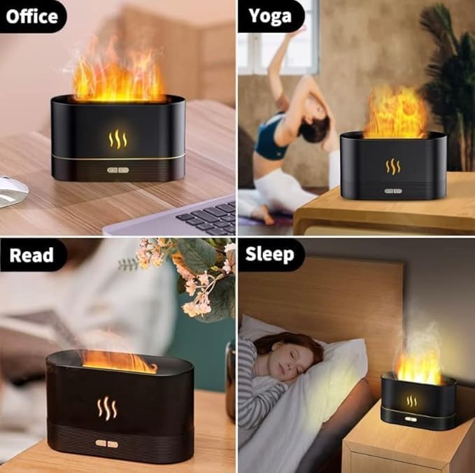 Essential Oil Diffuser, Flame Air Diffuser, Portable Noiseless Aroma Diffuser for Home, Office or Yoga, 2 Mode Brightness Aroma Diffuser with Fire Flame Effect