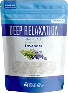 Deep Relaxation Bath Salt 32 Ounces Epsom Salt with Natural Lavender Essential Oil Plus Vitamin C in BPA Free Pouch with Easy Press-Lock Seal