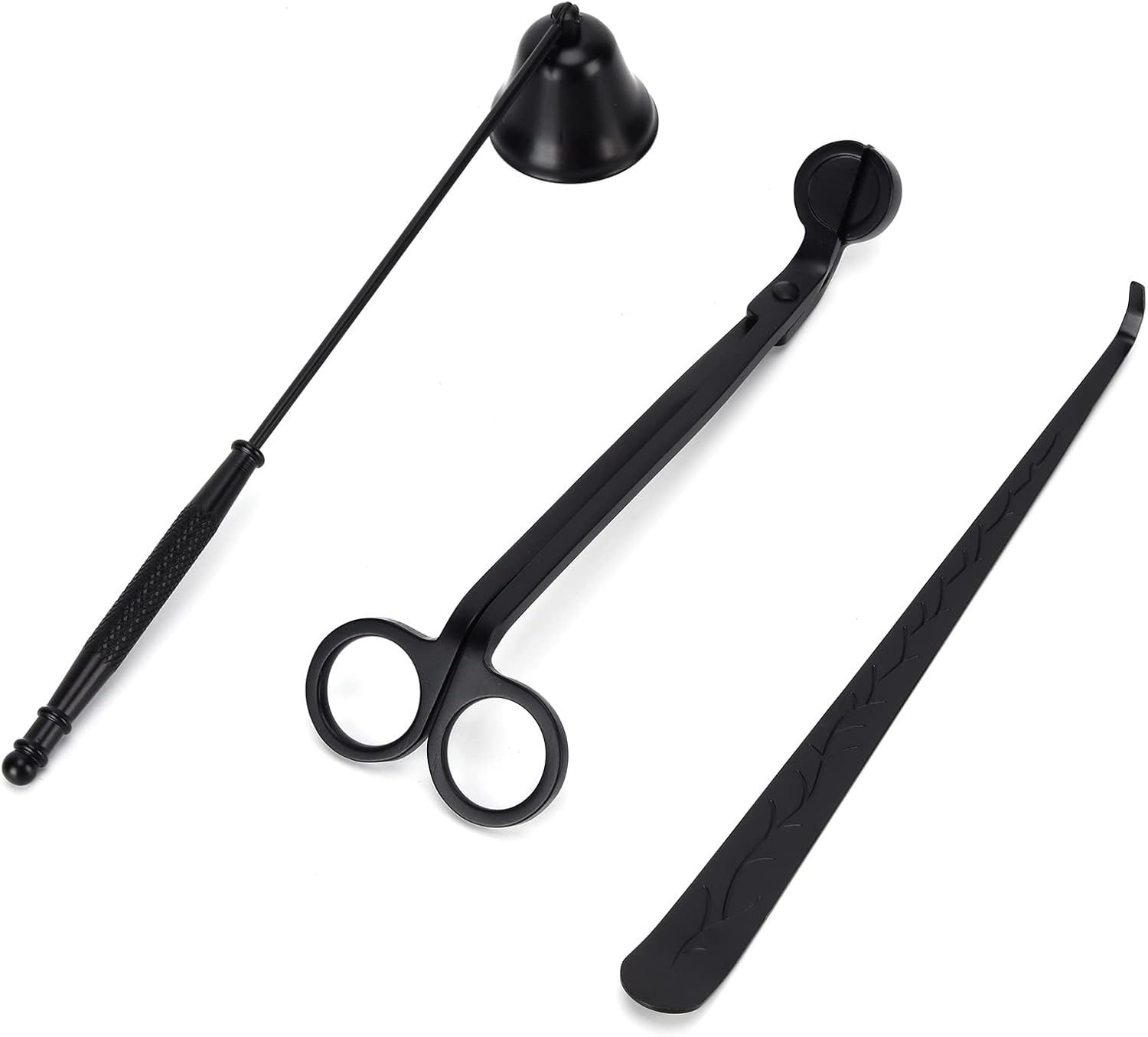 POCREATION 3PCS Candle Accessory Set, Stainless Steel Wick Trimmer Snuffer Dipper, Elegant Carving for Home Decoration and Candle Lovers (Black)