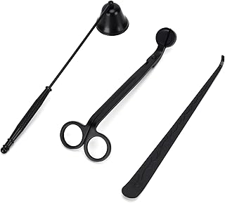 POCREATION 3PCS Candle Accessory Set, Stainless Steel Wick Trimmer Snuffer Dipper, Elegant Carving for Home Decoration and Candle Lovers (Black)