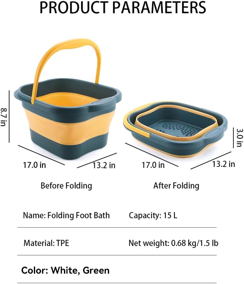 WMHYLYH Collapsible Foot Spa Bath Massager for Dry Cracked Feet, Feet Soaking Tub with Massage Acupoint, Pedicure Foot Soak Basin Plastic Bucket with Handle(Green)