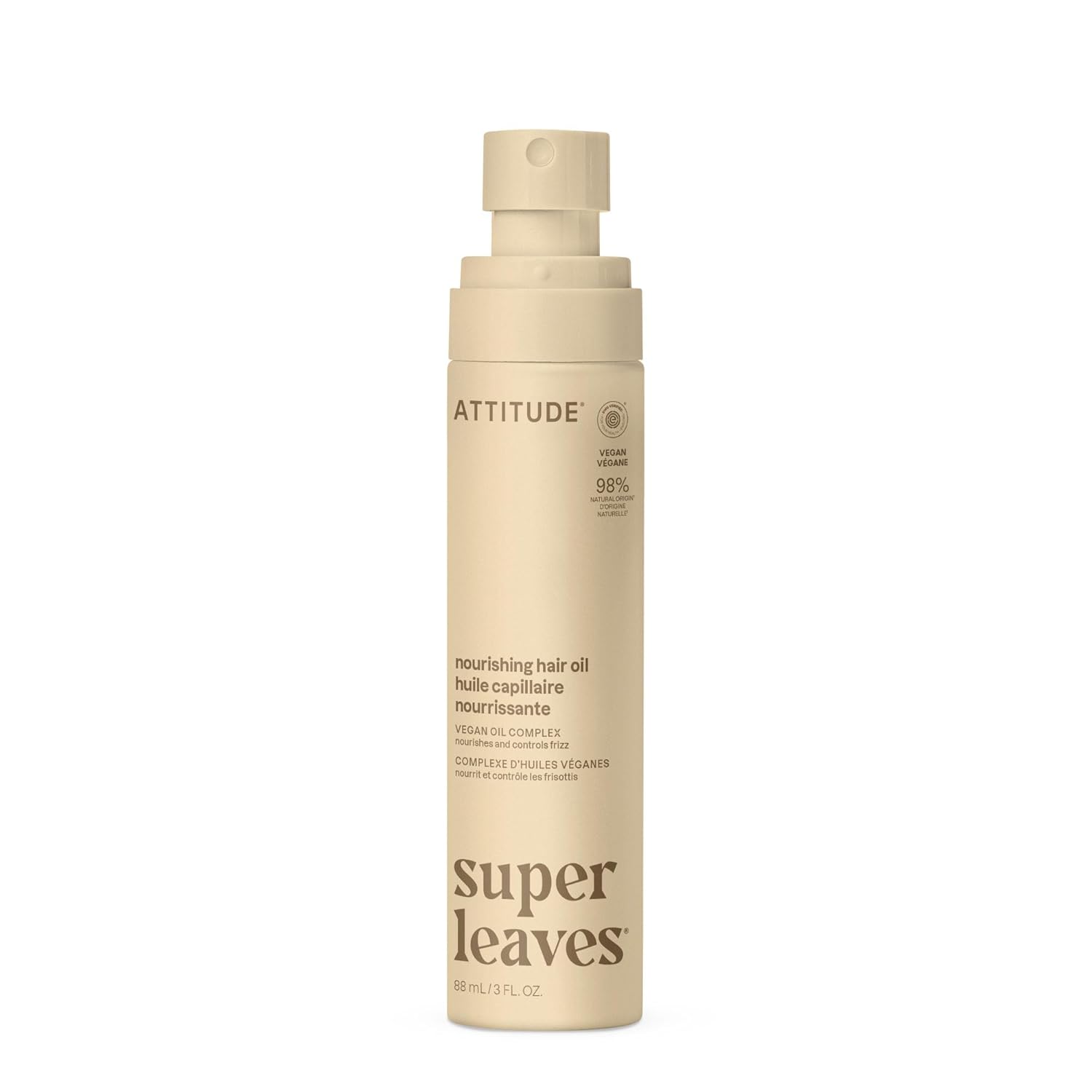 ATTITUDE Nourishing Hair Oil, Frizz Control, Shine Boosting, Vegan Oil Complex for Soft, Smooth Hair, Plant-Based, EWG Verified, Vanilla & White Flower Scent, 3 Oz