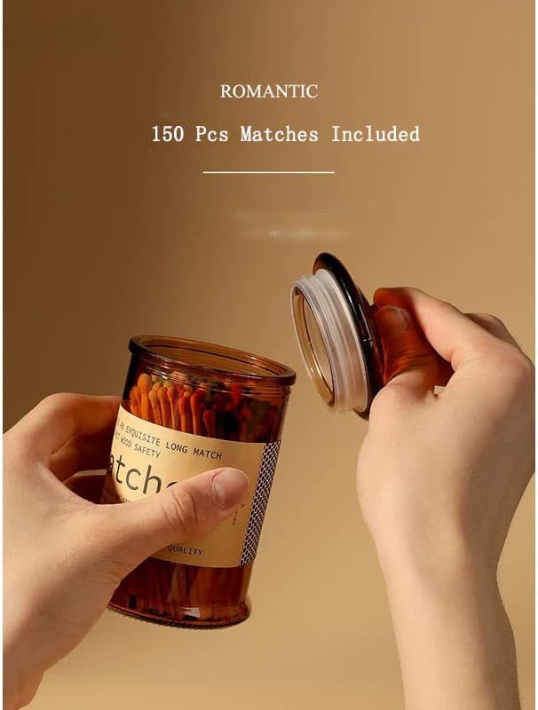 4" Rainbow Matches Included (150 Count). Glass Match Holder with Strikers, Fireplace Matches for BBQ Grill, 150Pcs Long Wooden Safety Match for Candles