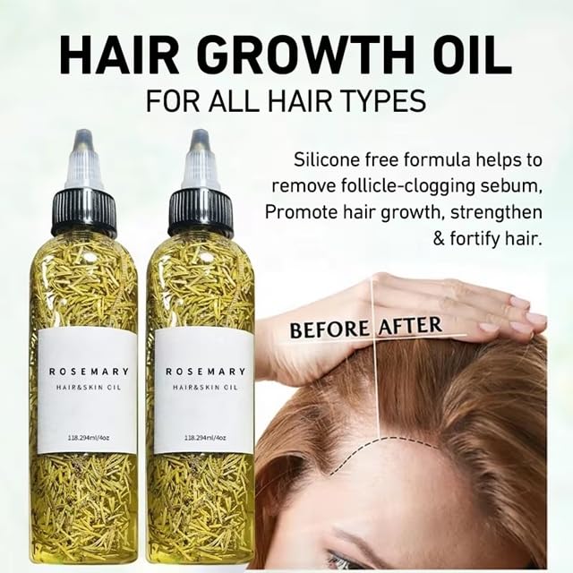 Organic Rosemary Essential Oil mixed with Castor, Argan and Tea Tree Rosemary Oil for Hair Growth (100ml/3.3fl oz) Pre-Diluted, Essential Oil, Strengthen Hair, Minimize Breakage, Stimulate Follicles