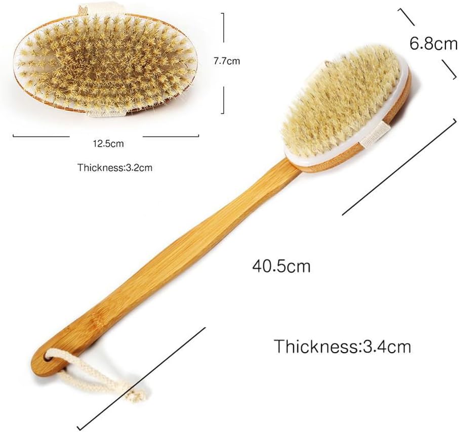 Dry Brushing Body Brush Set, Natural Boar Bristle Dry Brush, Bamboo Exfoliating Body, Face, Foot, Long Handle Back Scrubber Brush for A Glowing Skin, 5 Pack