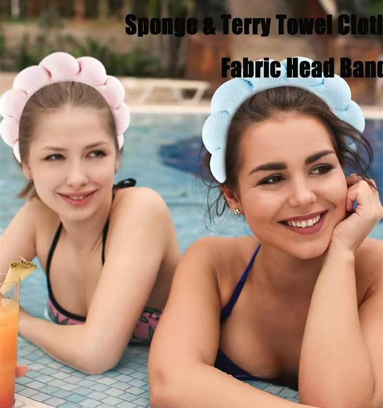 CAZYTOYZ Sponge Spa Headbands for Women Wristband Set Puffy Makeup Brush Headband Set for Washing Face Soft Towel Skin Care Head Band Cute Hair Band Shower