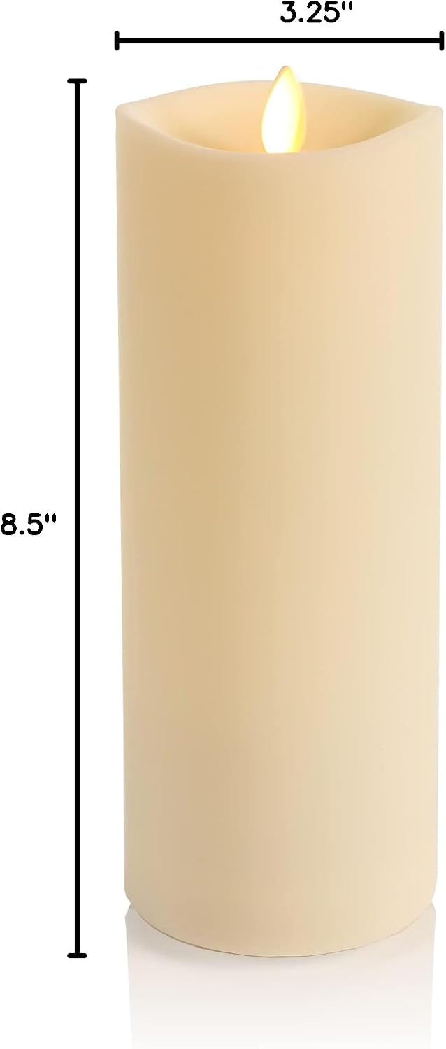 Luminara Realistic Artificial Moving Flame Outdoor Pillar Candle - Moving Flame LED Battery Operated Lights for Outside Christmas, Thanksgiving - Remote Ready - Remote Sold Separately - 3.25" x 8.5"
