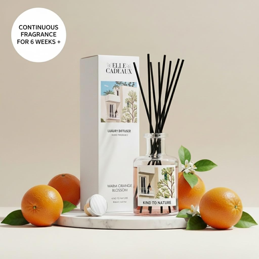 Reed Diffuser Set, Orange Blossom Oil 6.7 fl oz Scented Diffuser with Sticks Home Fragrance Reed Diffuser for Bathroom Shelf Decor