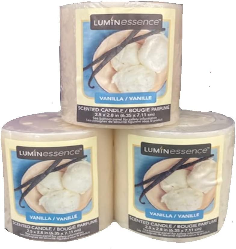 Luminessence Set of Three Vanilla Scented Pillar Candles, 2.5 in. X 2.8 in.