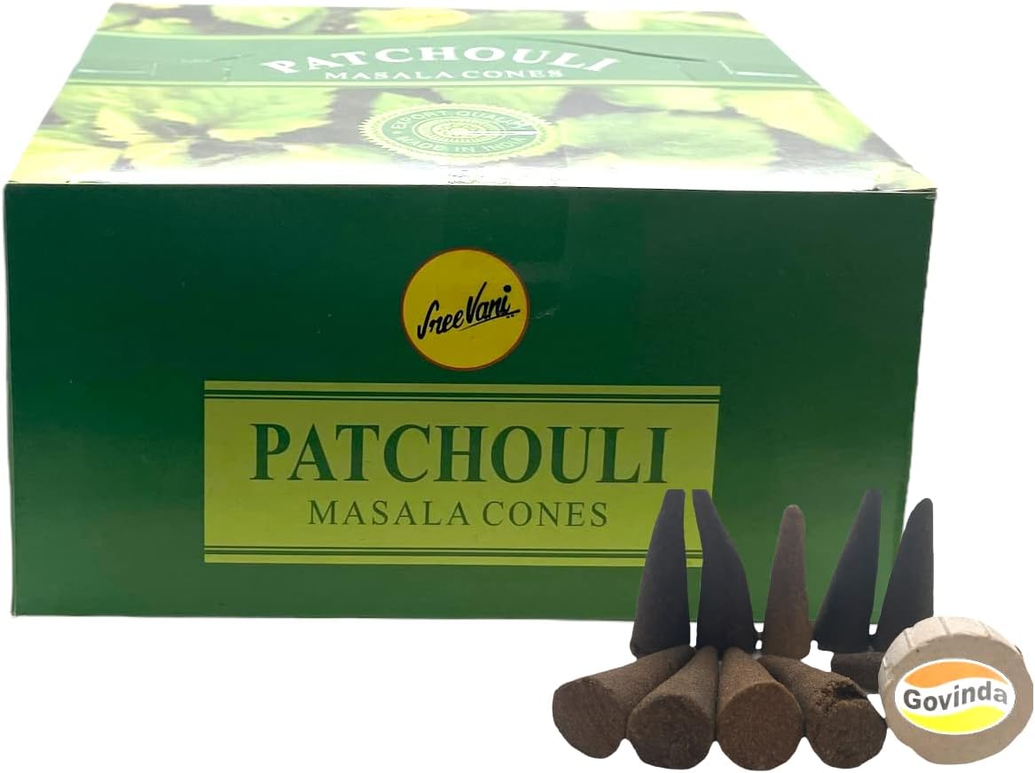 Sreevani Natural Masala Incense Cones and Holder Bundle, 120 Cones Total, Patchouli