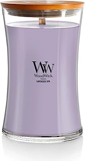 WoodWick Lavender Spa Gifts for Women and Men, 21.5 oz Large Hourglass Candle with Crackling Wick