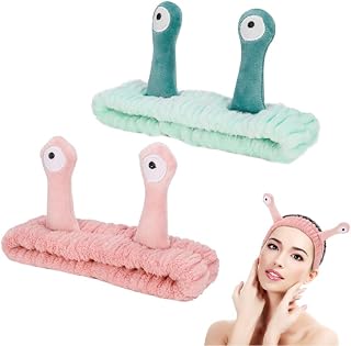 DragonflyDreams Cute Cartoon Snail Headbands, 2 Pack - Coral - Hairband for Washing Face, Skincare Makeup Headbands Women, Soft Microfiber Fleece, Elastic Headband, Hair Accessories for Women