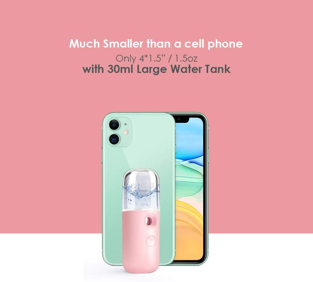 GIVERARE Nano Facial Steamer, Handy Mini Mister, USB Rechargeable Mist Sprayer, 30ml Visual Water Tank Moisturizing&Hydrating for Face, Daily Makeup, Skin Care, Eyelash Extensions-Pink
